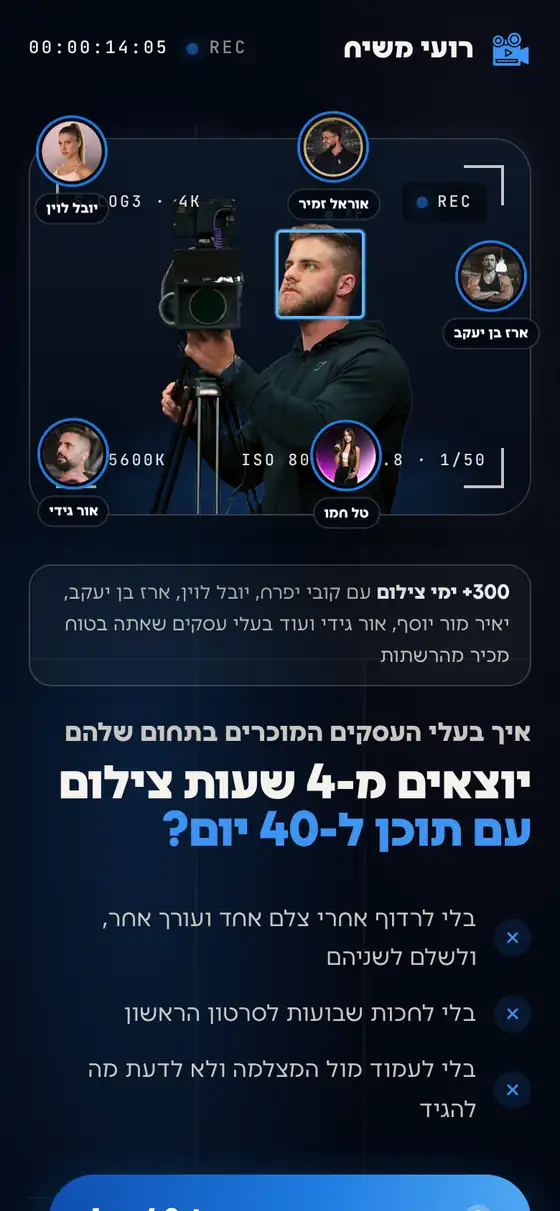 דף נחיתה שבנינו לנישת צלם תוכן לעסקים